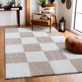 Ковер Sanat с высоким ворсом "Милан 1250", прямоугольный, с высоким ворсом, для гостиной, спальни, подходит для пола с подогревом 80х200 см, бежевый