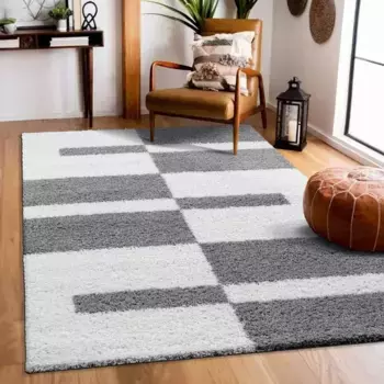 Ковер Sanat с высоким ворсом "Милан 1254", прямоугольный, с высоким ворсом, для гостиной, спальни, подходит для пола с подогревом 80х200 см, светло-серый