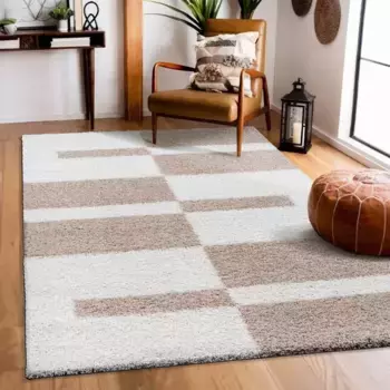 Ковер Sanat с высоким ворсом "Милан 1254", прямоугольный, с высоким ворсом, для гостиной, спальни, подходит для пола с подогревом 80х150 см, бежевый