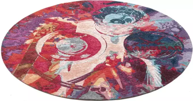 Ковер Sansibar "Keitum 008", круглый, плоского плетения, современный дизайн, мотив очков и скрещенных сабель 100 см, цвет multicolor