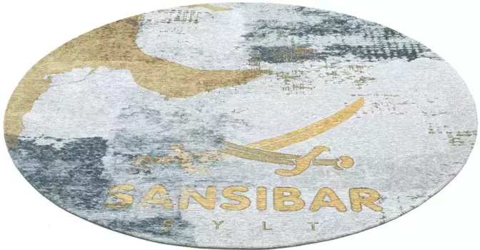 Ковер Sansibar "Keitum 012", круглый, плоского переплетения, современный дизайн, мотив Sylt и скрещенные сабли 160 см, цвет goldmulti