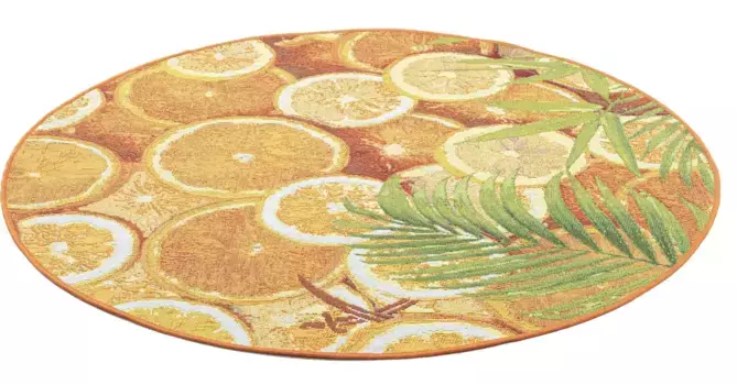 Ковер Sansibar "Rantum Beach 001", круглый, плоского переплетения, современный летний дизайн, подходит для использования внутри и снаружи помещений 190 см, цвет orange