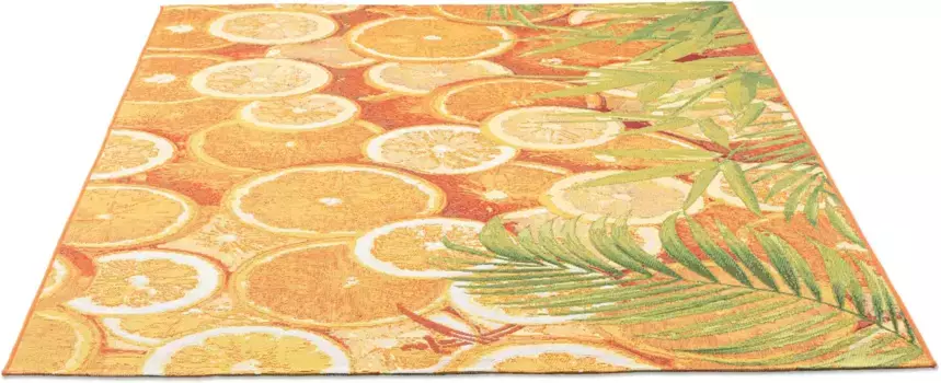 Ковер Sansibar "Rantum Beach 001", прямоугольный, плоского плетения, современный летний дизайн, подходит для использования внутри и снаружи помещений 120х180 см, цвет orange