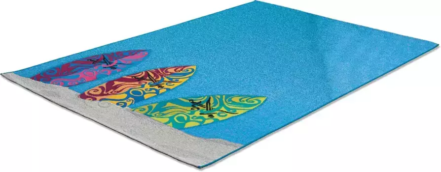 Ковер Sansibar "Rantum Beach SA-018", прямоугольный, плоского плетения, современный дизайн, мотив доски для серфинга, подходит для использования на открытом воздухе 160х230 см, синий