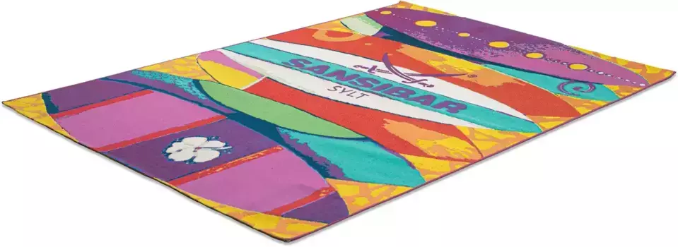 Ковер Sansibar "Rantum Beach SA-020", прямоугольный, плоского плетения, современный дизайн, мотив доски для серфинга, подходит для использования на открытом воздухе 160х230 см, цвет bunt