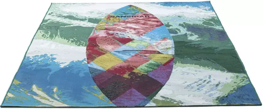 Ковер Sansibar "Rantum Beach SA-024", прямоугольный, плоского плетения, современный дизайн, мотив доски для серфинга, подходит для использования внутри и снаружи помещений 130х190 см, цвет multicolor