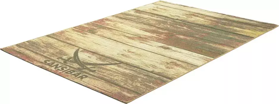 Ковер Sansibar "Rantum Beach SA-029", прямоугольный, плоского плетения, современный дизайн, мотив деревянных досок, подходит для использования внутри и снаружи помещений 60х100 см, коричневый