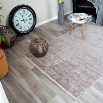 Ковер Сехразат "Стела", прямоугольный, моющийся, плоского переплетения, с бахромой и синелью Sehrazat 80х150 см, темно-бежевый