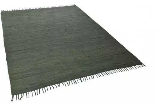 Ковер THEKO "Happy Cotton", прямоугольный, ковер ручной работы, плоское плетение, чистый хлопок, ручная работа, с бахромой 70х250 см, темно-зеленый
