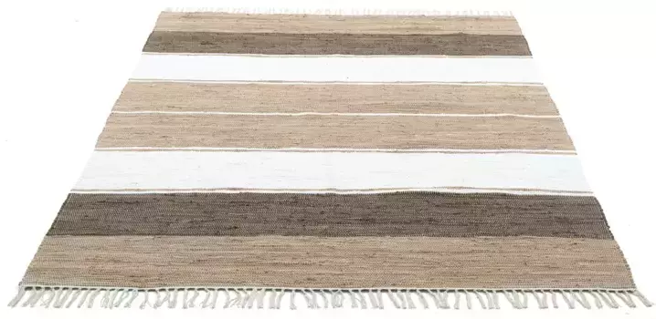Ковер THEKO "Stripe Cotton", прямоугольный, плоского плетения, в полоску, чистый хлопок, ручная работа, с бахромой 160х230 см, коричневый