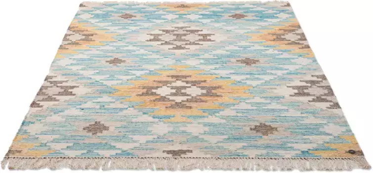 Ковер TOM TAILOR HOME "Check Kilim", прямоугольный, ручная работа, с бахромой, стиль бохо 140х200 см, бирюзовый/пастель