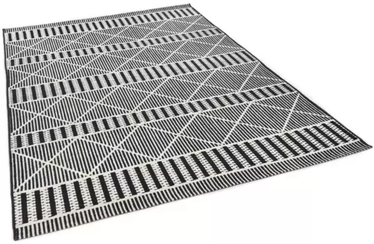 Ковер TOM TAILOR HOME "Funky Outdoor Geometric", прямоугольный, плоского плетения, современный ромбовидный дизайн, подходит для улицы и гостиной 120х180 см, черный