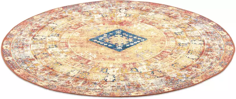 Ковер TOM TAILOR HOME "Funky Outdoor Orient Two", круглый, плоского плетения, восточного вида, подходит для использования внутри и снаружи, гостиная 100 см, коричневый