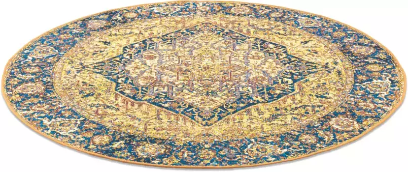 Ковер TOM TAILOR HOME "Funky Outdoor Orient One", круглый, плоского переплетения, восточного вида, подходит для использования внутри и снаружи, гостиная 100 см, цвет goldfarben