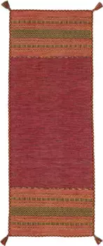 Ковердорожка "Келим Азизи", прямоугольный, хлопковый, двусторонний ковер с бахромой, гостиная Carpetfine 80х300 см, красный