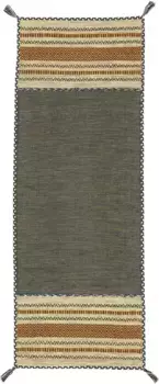 Ковердорожка "Келим Азизи", прямоугольный, хлопковый, двусторонний ковер с бахромой, гостиная Carpetfine 80х300 см, зеленый