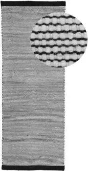 Ковертонкая дорожка "Mona", прямоугольный двусторонний ковер из шерсти/хлопка Carpetfine 75х350 см, белый/черный