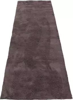 Ковертонкая дорожка с высоким ворсом "Шелковистый", прямоугольный, ворсистый, длинный ворс, однотонный, особенно мягкий, ручная работа Carpetfine 60х180 см, коричневый