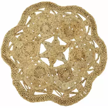 Ковертонкий ковер из сизаля «Джутовый коврик Пол», круглый, высота 13 мм, натуральный растительный материал, сотканный вручную, стиль бохо Carpetfine, цвет Natur