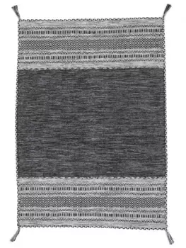 Ковертонкий ковер "Келим Азизи", прямоугольный, хлопок, двусторонний ковер с бахромой, гостиная Carpetfine 200х290 см, черный