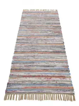 Ковертонкий ковер "Келим Чинди, двусторонний ковер", прямоугольный ковер ручной работы, лоскутный ковер с бахромой, также многие размеры дорожки Carpetfine 60х110 см, серо-коричневый