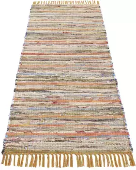 Ковертонкий ковер "Келим Чинди, двусторонний ковер", прямоугольный ковер ручной работы, лоскутный ковер с бахромой, также многие размеры дорожки Carpetfine 75х240 см, цвет gelb