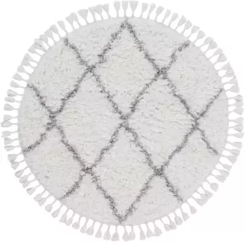 Ковертонкий лохматый ковер "Эдди", круглый, лохматый длинный ворс с бахромой, большой выбор размеров, гостиная Carpetfine 80 см, белый