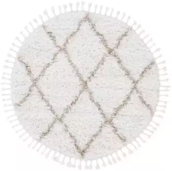 Ковертонкий лохматый ковер "Эдди", круглый, лохматый длинный ворс с бахромой, большой выбор размеров, гостиная Carpetfine 250 см, бежевый