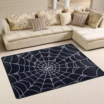 Коврик Bestwell Spider Web для Хэллоуина, черный нескользящий ковер 72 дюйма 48 дюймов, комфортные напольные коврики, декор для гостиной, столовой и спальни в помещении, цвет Multicolor