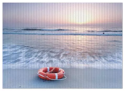 Коврик для душа Wallario, нескользящий коврик, коврик для ванной, коврик для ног, спасательный круг на пляже на закате, размер примерно 90 х 65 см, синий