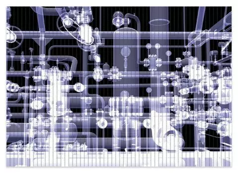 Коврик для душа Wallario, нескользящий коврик, коврик для ванной, коврик для двери, прозрачный под рентгеновский снимок, с шестернями и трубками, размер ок. 70 х 50 см, синий