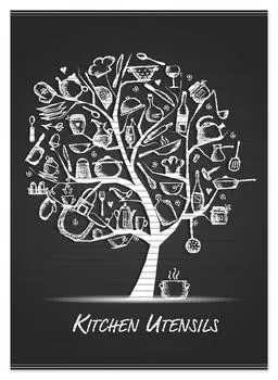 Коврик для душа Wallario, нескользящий коврик, коврик для ванной, коврик для ванной, кухонная утварь - дерево из кухонной утвари черно-белого цвета, размер ок. 70 х 50 см, черный