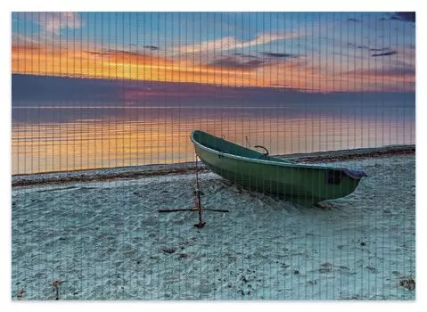 Коврик для душа Wallario, нескользящий коврик, коврик для ванной, коврик для двери, одинокая рыбацкая лодка с якорем на пляже, размер примерно 70 х 50 см, синий