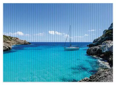 Коврик для душа Wallario, нескользящий коврик, коврик для ванной, коврик для двери, парусная лодка в бухте, размер ок. 70 х 50 см, синий