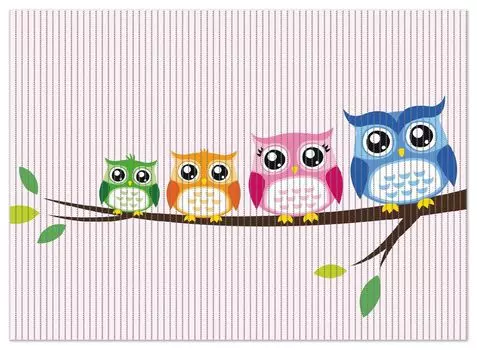 Коврик для душа Wallario, нескользящий коврик, коврик для ванной, коврик для ног, семейство сов на ветке, в стиле комиксов, размер ок. 90 х 65 см, белый