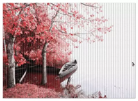 Коврик для душа Wallario, нескользящий коврик, коврик для ванной, коврик для двери, романтический причал для лодки красного и белого цвета, размер примерно 90 x 65 см, красный