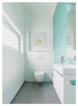 Коврик для душа Wallario, нескользящий коврик, коврик для ванной, коврик для двери, ванная комната, гостевой туалет, вид внутри - унитаз и раковина, размер ок. 90 х 65 см, бирюзовый