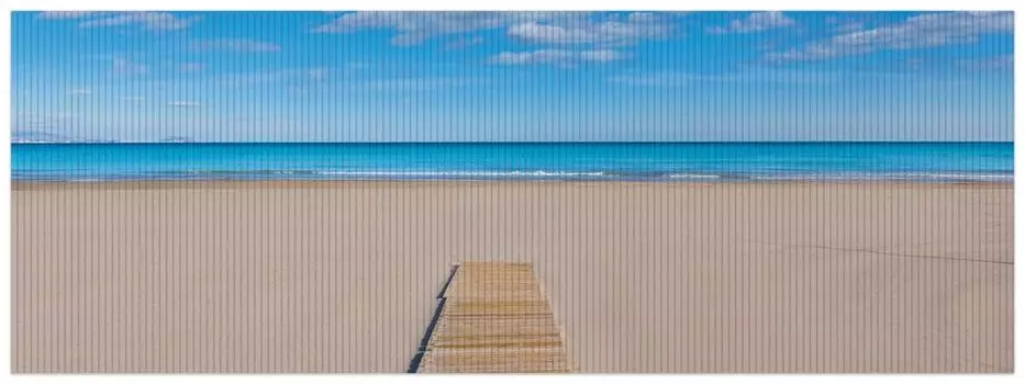 Коврик для душа Wallario, нескользящий коврик, коврик для ванной комнаты, коврик на деревянной дорожке к синему морю, размер ок. 180 х 65 см, синий