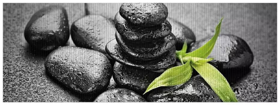 Коврик для душа Wallario, нескользящий коврик, коврик для ванной, коврик для двери, побеги бамбука на черных камнях, смоченные каплями воды, размер ок. 180 х 65 см, зеленый