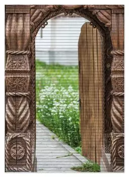 Коврик для душа Wallario, нескользящий коврик, коврик для ванной, коврик для двери, открытая старая калитка с деревянной резьбой, размер примерно 70 х 50 см, коричневый