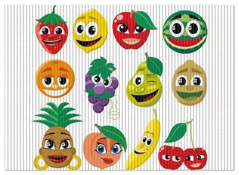 Коврик для душа Wallario, нескользящий коврик, коврик для ванной, коврик для двери, фруктовые смайлы в комическом стиле - забавная клубника, бананы, вишня и т. д., размер примерно 90 х 65 см, белый