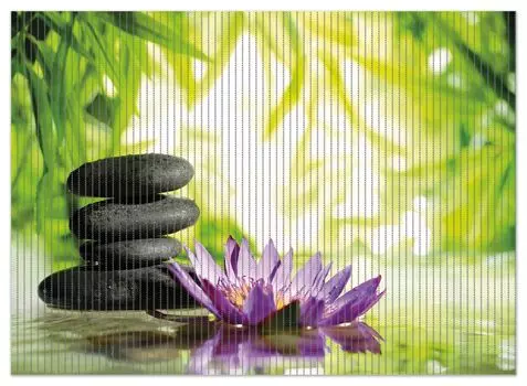 Коврик для душа Wallario, нескользящий коврик, коврик для ванной, коврик для двери, каменная плита черного цвета с фиолетовым цветком, размер примерно 90 x 65 см, зеленый