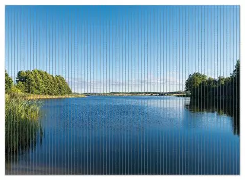 Коврик для душа Wallario, нескользящий коврик, коврик для ванной, коврик для двери, живописное озеро с камышами под голубым небом, размер ок. 90 х 65 см, черный