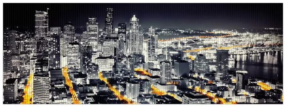 Коврик для душа Wallario, нескользящий коврик, коврик для ванной, коврик для двери, большой ночной город - Сиэтл черного, белого, желтого цвета, размер ок. 180 х 65 см, черный