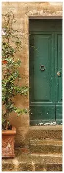 Коврик для душа Wallario, нескользящий коврик, коврик для ванной, коврик для двери, зеленая старая деревянная дверь в Тоскане со старой каменной стеной и каменной лестницей, размер примерно 180 х 65 см, коричневый