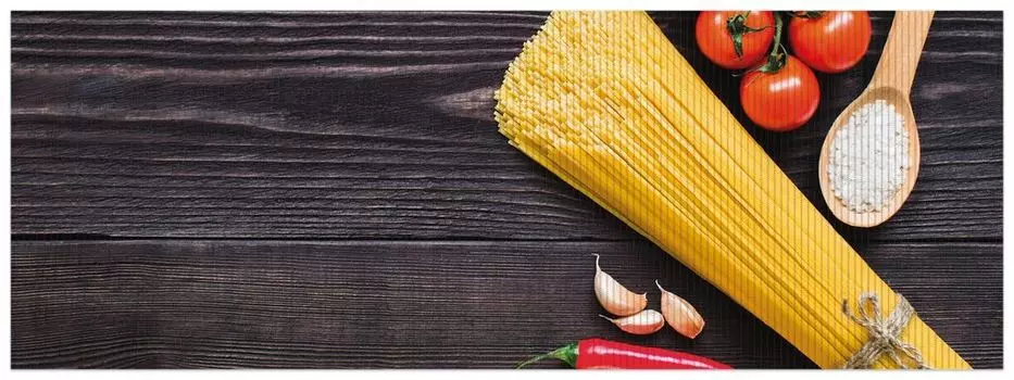 Коврик для душа Wallario, нескользящий коврик, коврик для ванной, коврик для ног, итальянское меню со спагетти, помидорами, солью и перцем чили, размер примерно 180 х 65 см, желтый