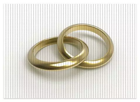 Коврик для душа Wallario, нескользящий коврик, коврик для ванной, коврик для двери. Два золотых обручальных кольца крупным планом на белом фоне, размер примерно 70 х 50 см, желтый