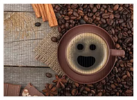 Коврик для душа Wallario, нескользящий коврик, коврик для ванной, коврик для ног, забавная кофейная чашка с улыбкой - кофейные зерна и корица, размер ок. 70 х 50 см, черный