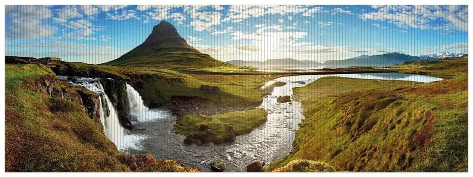 Коврик для душа Wallario, нескользящий коврик, коврик для ванной комнаты, коврик для двери, Исландия, панорама реки, горы и голубое небо, размер ок. 180 x 65 см, черный