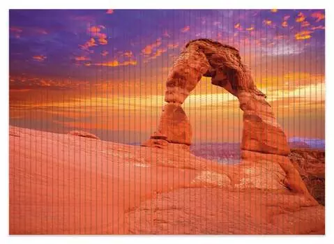 Коврик для душа Wallario, нескользящий коврик, коврик для ванной, коврик для двери, каменная арка перед красочным небом фиолетово-красного цвета, размер ок. 70 х 50 см, красный